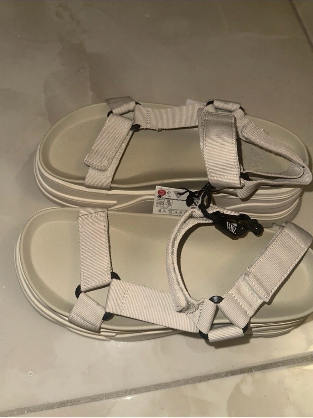 Zara Beige Cream Adjustable Strap Platform Sandals